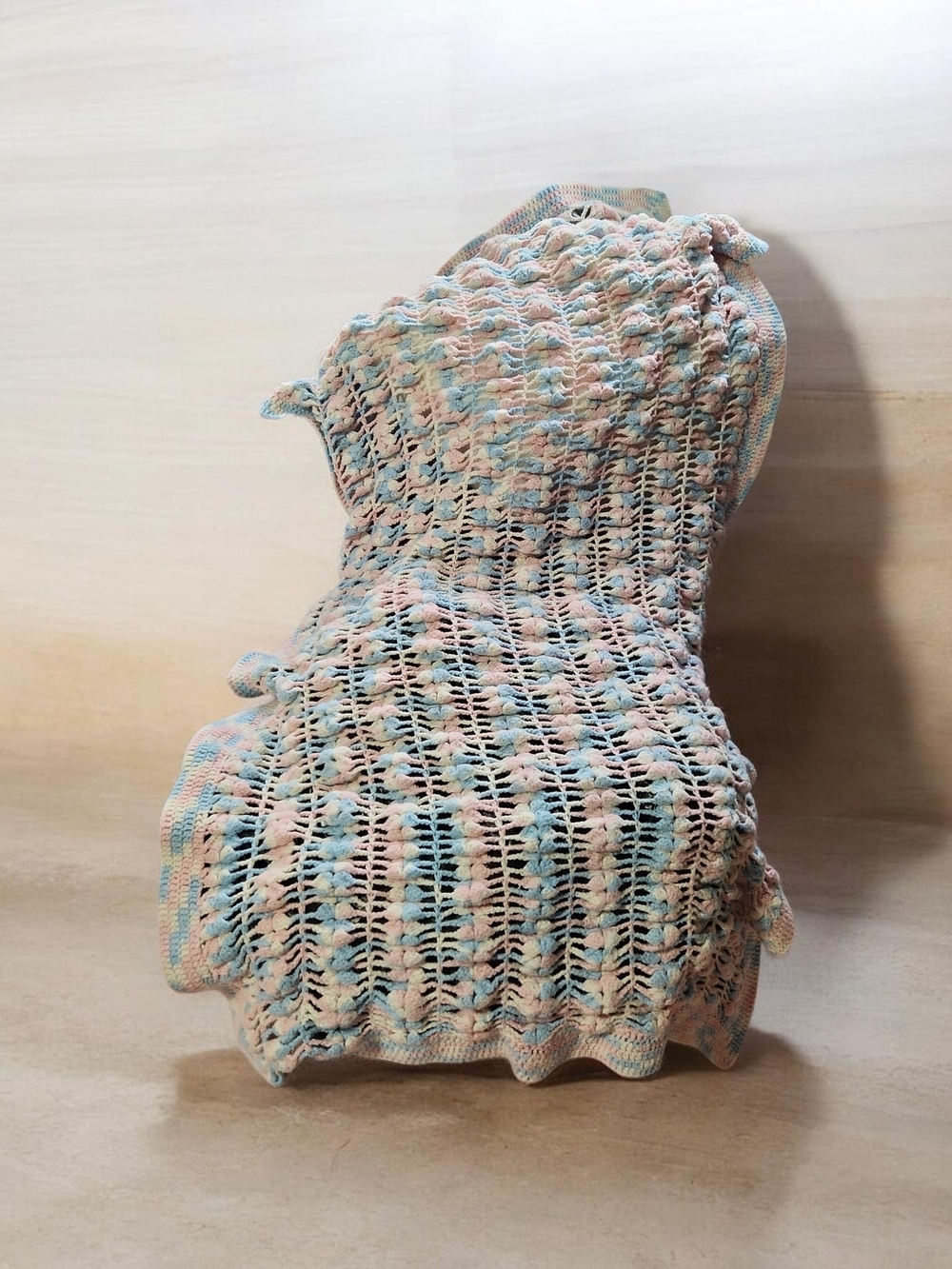 Pastel Vintage Handmade Open-Knit Baby Afghan 60X40